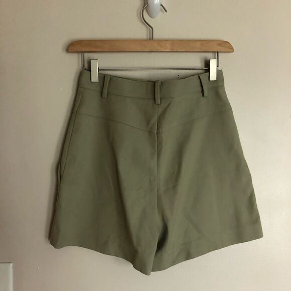 Tibi Margaux James High Waisted Mini Shorts Olive Moss Green size 2 - Picture 8 of 9